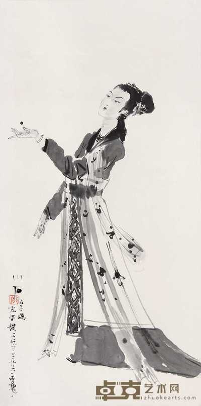 傅小石 1992年作 仕女 镜心 68×34cm